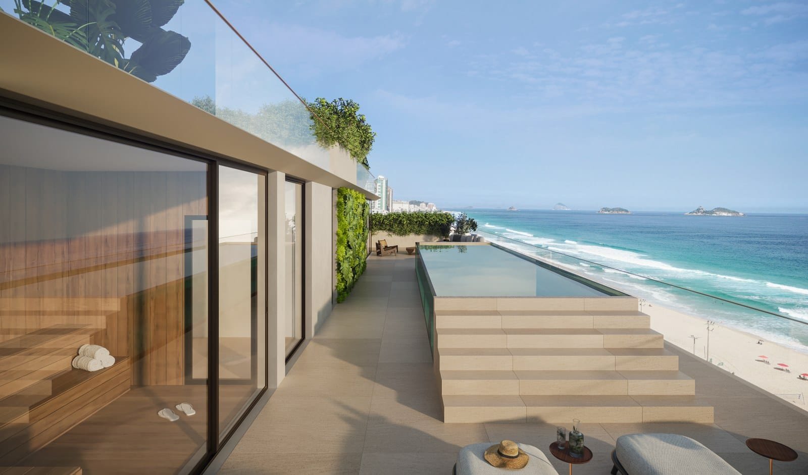 Área externa com piscina e vista mar – Garden Atto Pininfarina